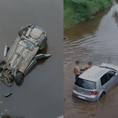 Após festa, carro com 3 pessoas cai de ponte em rio na zona rural de Queimadas